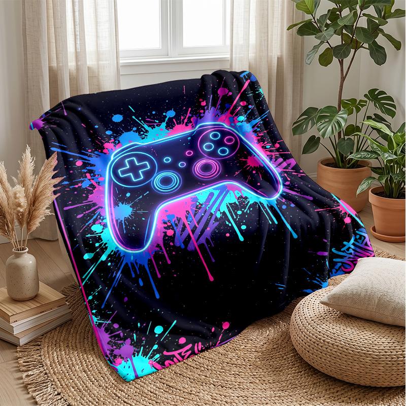 Neon Game Controller Art Theme Blanket Lightweight Warm Flannel Blanket Decorative Throw Blanket for Home Decoration