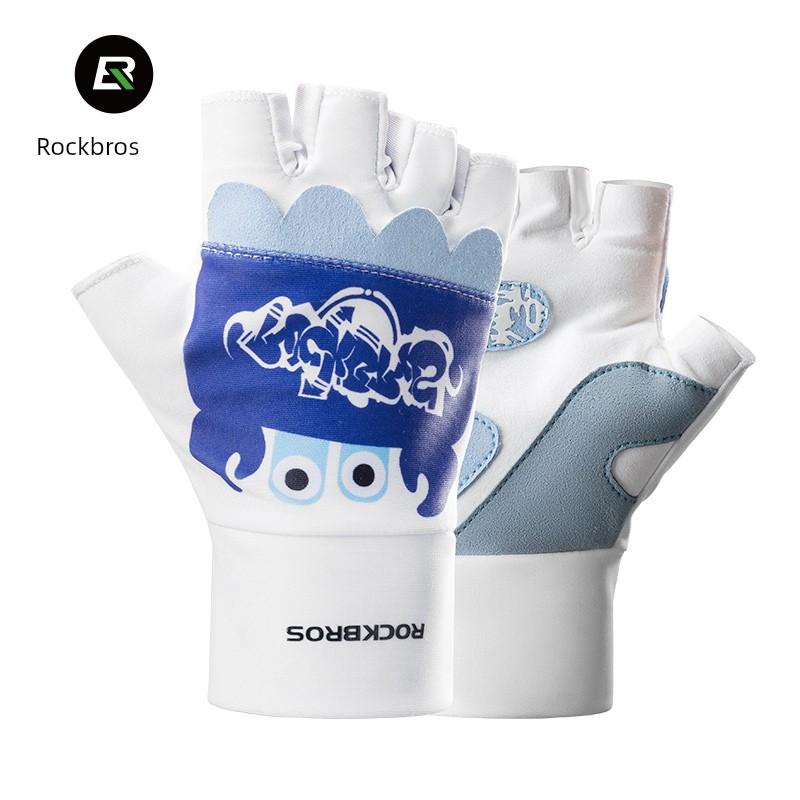 Rockbros Half Finger Kids Gloves Stroller Cycling Gloves Wristband Lightweight Breathable Plaid Sports Equipment Men and Women