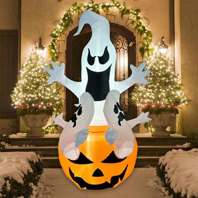 1,8M Ljusande Vit Spökpumpa Uppblåsbar Halloween Utomhusdekoration Blås Upp Tre Spöken