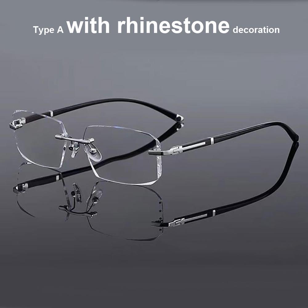 

KLASSNUM Мужские очки для чтения без оправы, с обрезанным краем, пресбиопические очки, анти-синий свет, анти-усталость, плюс очки с прозрачными линзами для пресбиопии 0 прозрачный