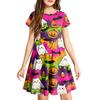 Girls Halloween Printed Short Sleeve Dress with Pockets for Party Costume