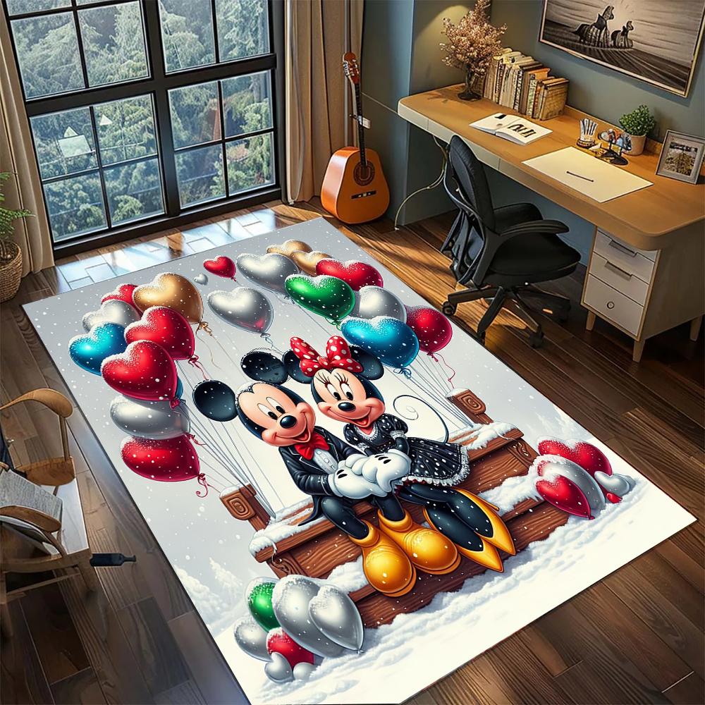 Mickey & Minnie's Playful Paradise Rug Carpet Large Area Rug Non Slip Washable Floor Mat Gamer Room Bedroom Home Decor