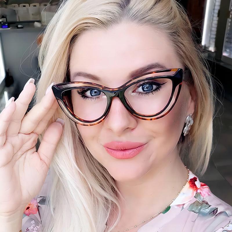 New Fashion TR90 Cat Eye Women Anti Blue Light Glasses Frame Retro Men Optical Luxury Eyewear