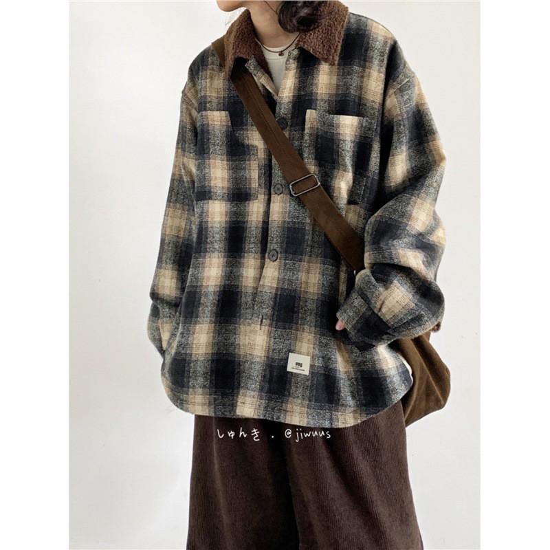 Winter Japanese Retro Multi-Pocket Plush Jacket Loose Fit Teens