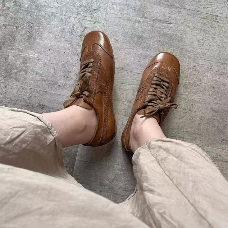 Fashion Femmes Cuir Allemand Trainers 2025 New Casual Jogging Sneakers Board Shoes Lace Up Flat Trainers Women's Outdoor Walking Shoes