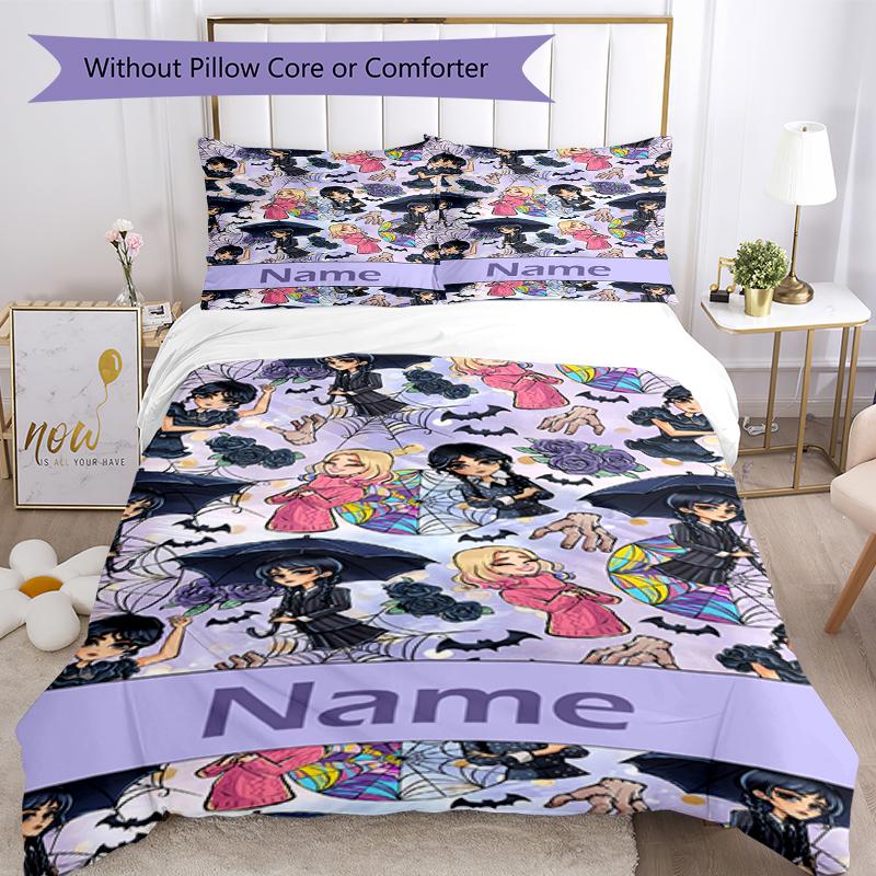 3pcs Custom Name Wednesday Bedding Set Duvet Cover Closure Includes 1 Duvet Cover & 2 Pillowcases, Soft and Comfortable for All Seasons.