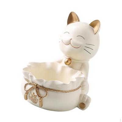 Lucky Cat Statue Resin Figurine Candy Trays Treasure Bowl Fortune Sculpture Storage Tray for