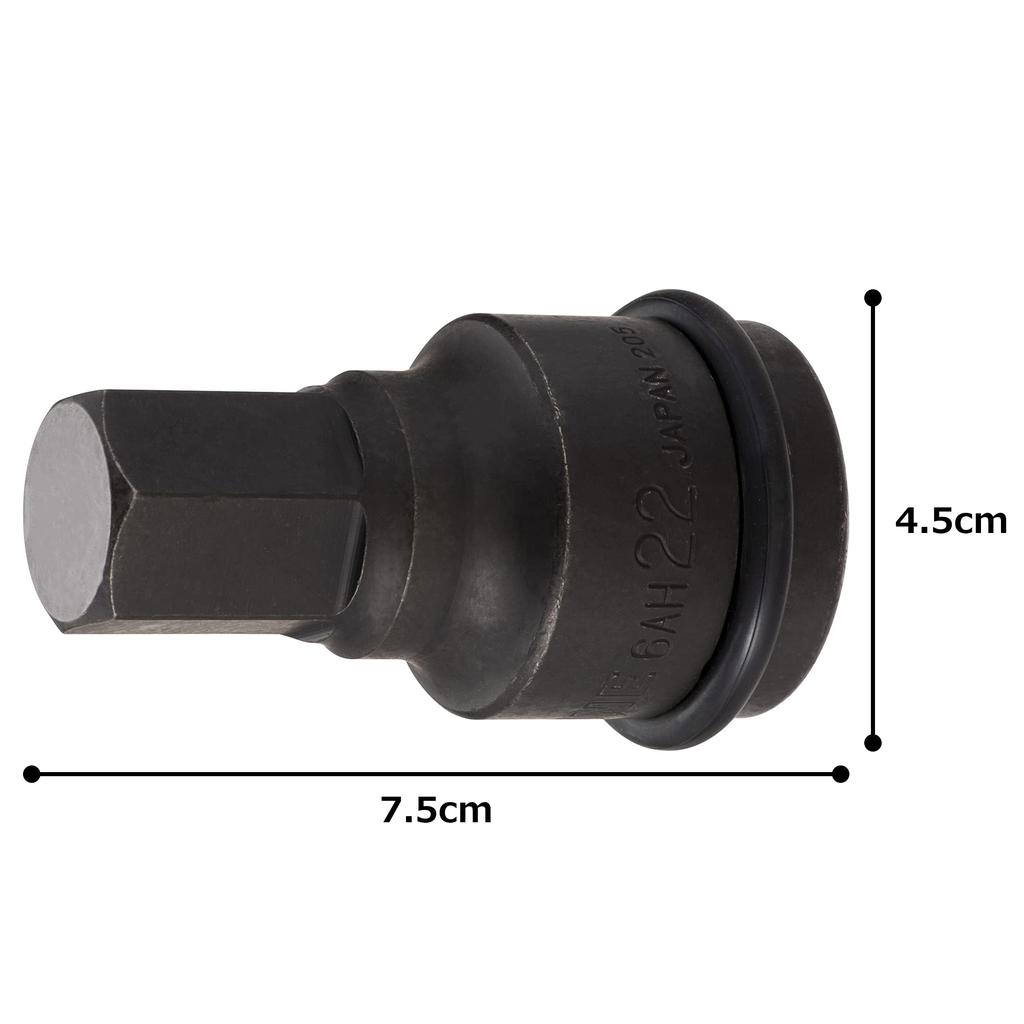 TONE Impact Hexagon Socket 22mm Hex Size 6AH-22, 19.0mm (3/4") Drive,