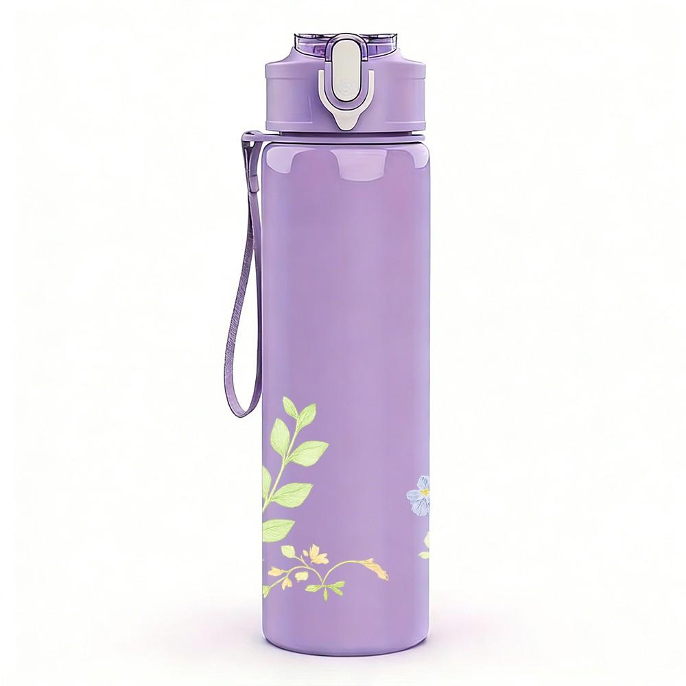 1PC Soft Light Pastel Mixed Wild Flower Print 750ml Color Plastic Sports Water Bottle Leakproof Flip Straw Lid Suitable for Sports Office Home Use