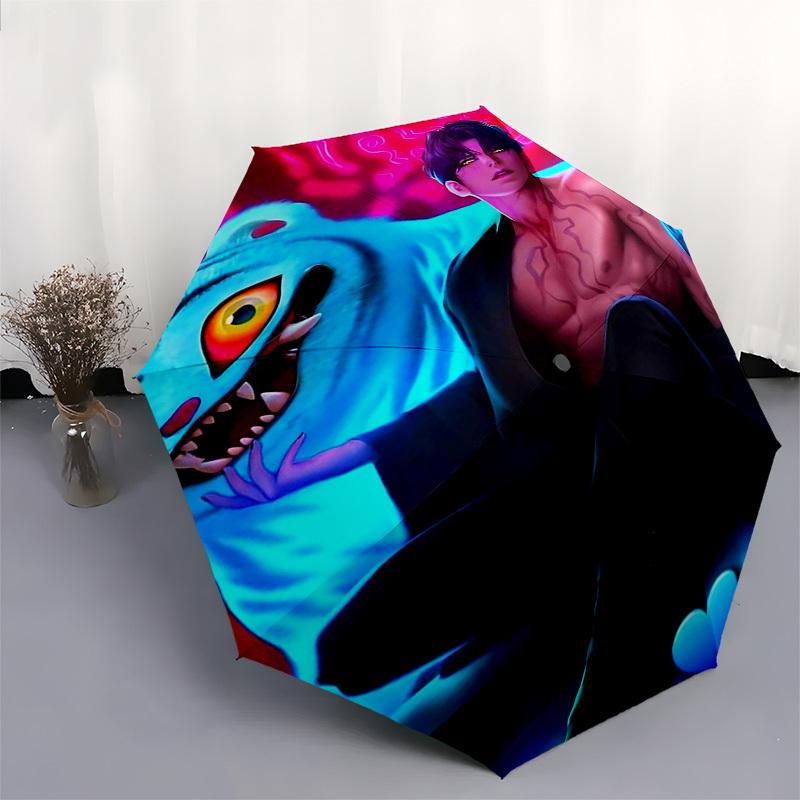 1pc Outdoor Umbrella with Anime Character and Monster Print - Automatic Opening/Closing, Portable 3-Fold Design, 8-Rib Iron Frame, Perfect Gift f