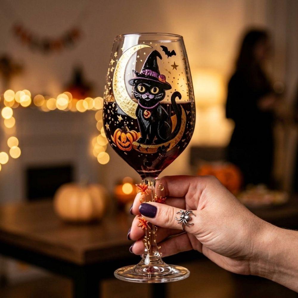 Bicchiere da Vino Zucca Strega Dipinto a Mano Grande Capacità Bicchiere da Bevanda di Halloween Bevanda Festiva
