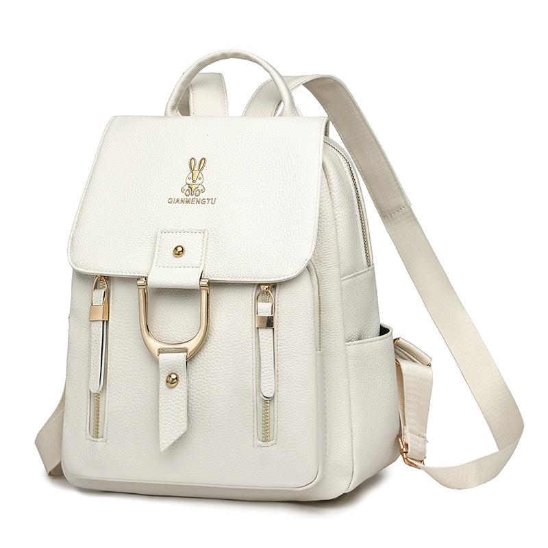 Women's Soft Leather Backpack Solid Color Travel Backpack