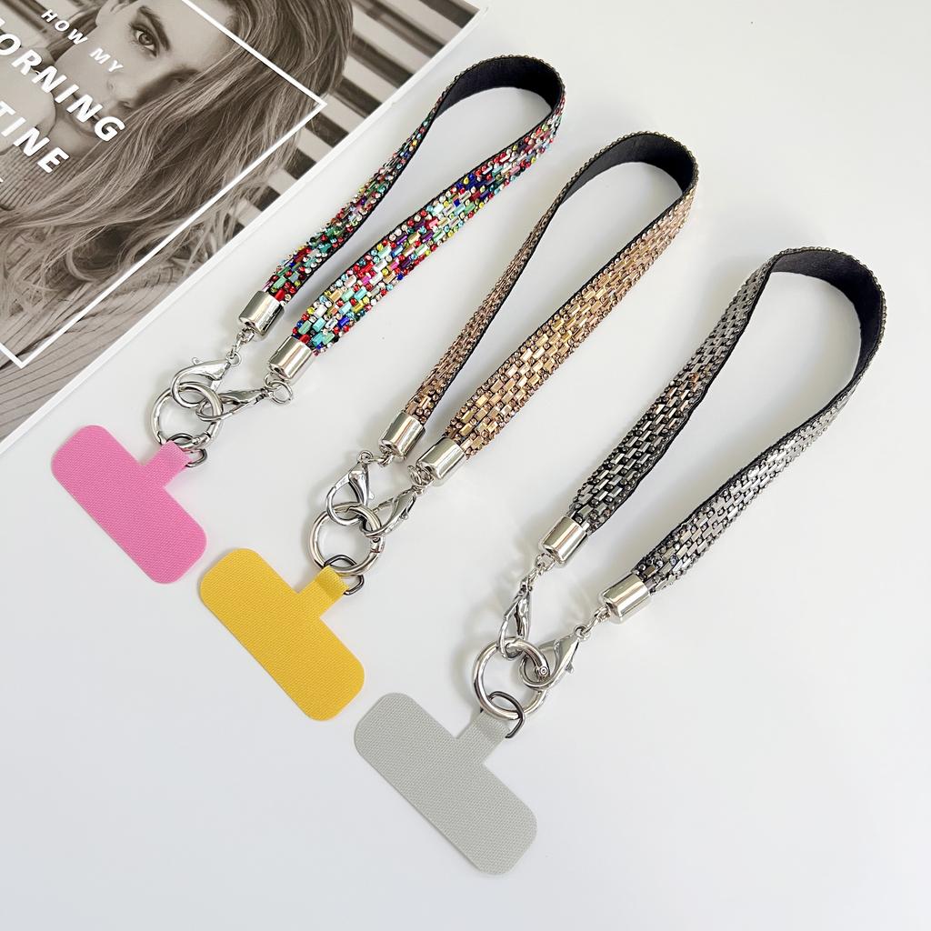 Mobile Phone Lanyard Crossbody for Women, Fashionable Flash Diamond Wide Strap, Long Outdoor Phone Case with Side Back Option