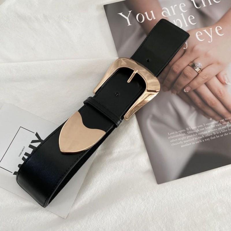 Black Wide Elegant Pu Belt For Women Versatile For Dresses And Styles Casual