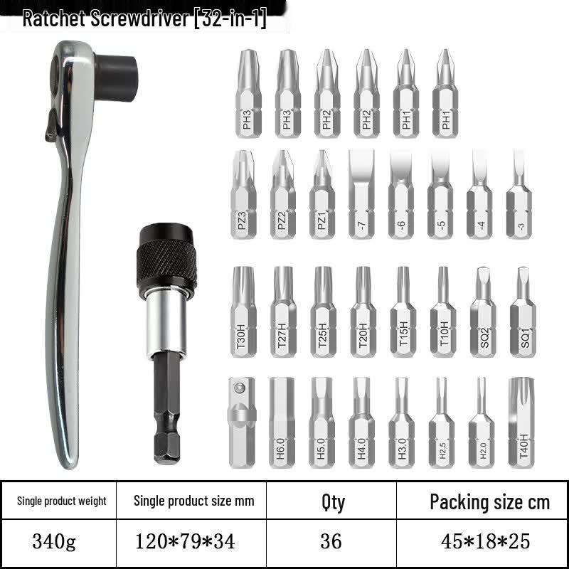 Lixin 32-in-1 CRV Ratchet Screwdriver & Socket Set