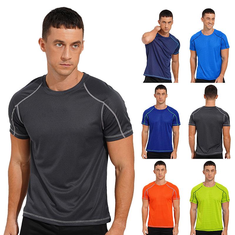 Men Breathable Ice Silk Quick Drying Short Sleeve Round Neck Running Sport Solid Color Top