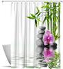 Zen Shower Curtains Green Bamboo Purple Flower Stone Reflection Water Landscape Spa Garden Pattern Print Bathroom Accessories