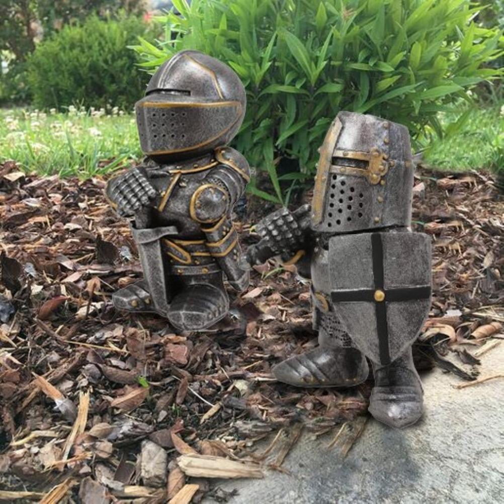 Gartenstatue Ritter Zwerg Wache Rüstung Miniatur Ritter Skulptur für Heim-Gartendekor