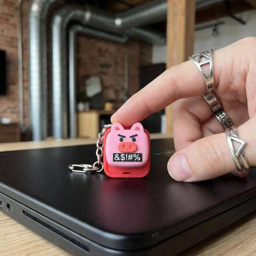 Muffler Sound Pink Pig Button Keychain Swear Sound Fidget Clicker Keychain Office Use