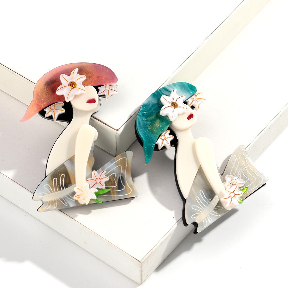Lady Figure Brooches for Women Trendy Beautiful Badge Pins Office Jewelry Clothes Accessories Gift
