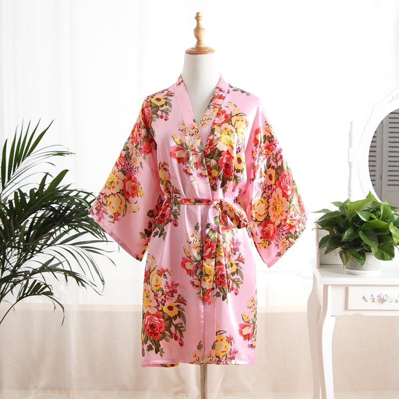 Comfortable Homewear Adult Sateen Peony Flower Open Robe Mother's Nightgown Nightgown Bathrobe Peacock Kimono Fashionable Elegant Elegant