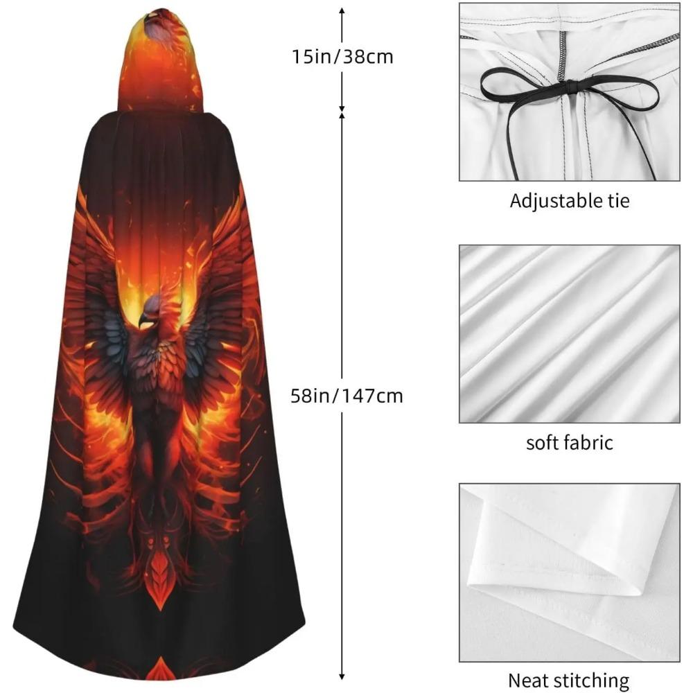 Orange Red Phoenix Printing Halloween Adult Hooded Cloak for Party Decoration and Costumes