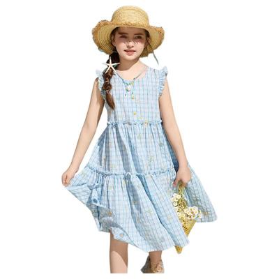 ASK JUNIOR Girls' 2026 Summer Plaid Sleeveless Princess Dress