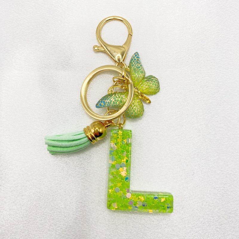 26-Letter Alphabet Resin Keychain with Star Sequins & Tassel Charm
