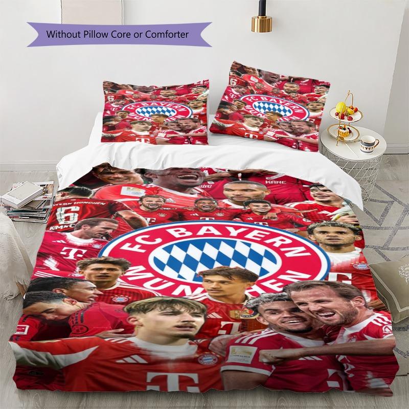 FC Bayern Munich All Players Collage 3PCS Bedding Set Duvet Cover with 2 Pillowcases, Team Logo Soccer Print Bed Linens for Fans