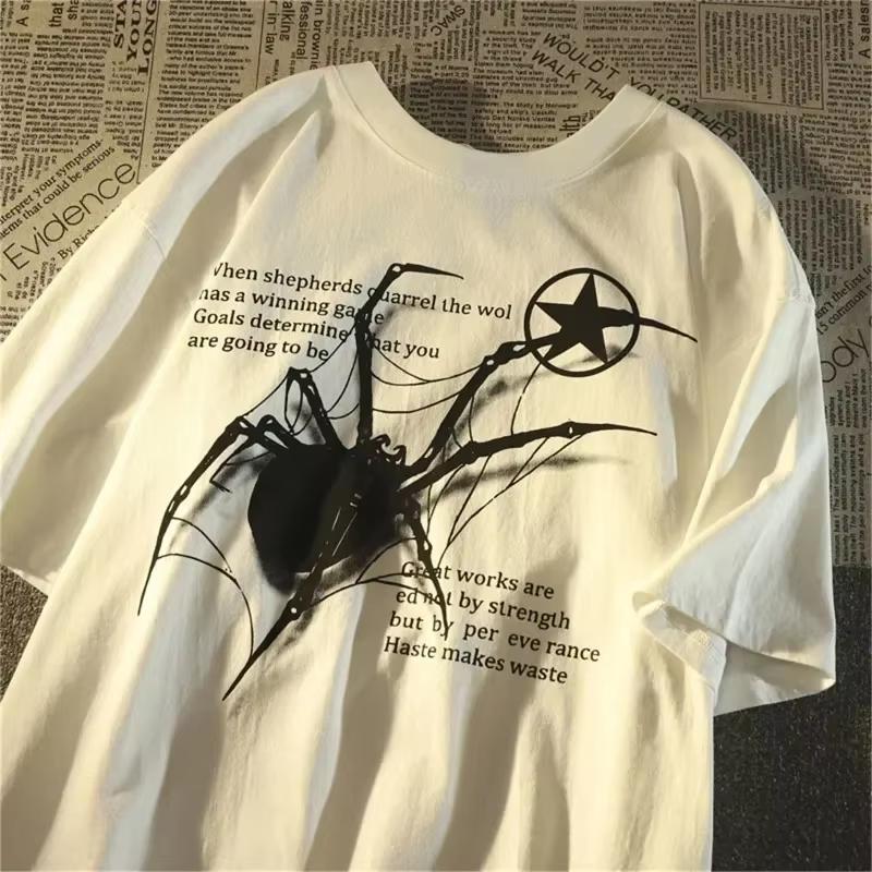 

Y2K Korean Streetwear Spider Pattern Acubi Harajuku Egirl Grunge Aesthetic Round Neck Fashion Short Sleeve Top Womens Plus Size S