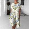 Damen-Frühlings- und Sommermode, V-Ausschnitt, kurzärmelig, Blumenmuster, lockerer Saum
