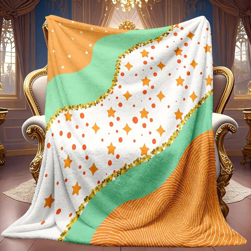 1pc 2D Star Wave Color Block Theme Pattern Flannel Blanket, Soft HD Digital Print, Cooling Blanket Suitable for All Seasons! Soft And Breathable 100%