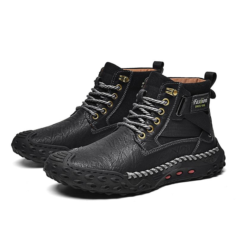 Ручная строчка Кожаные мужские ботинки Спилок Повседневная кожаная обувь Мужские ботильоны 48 чёрный