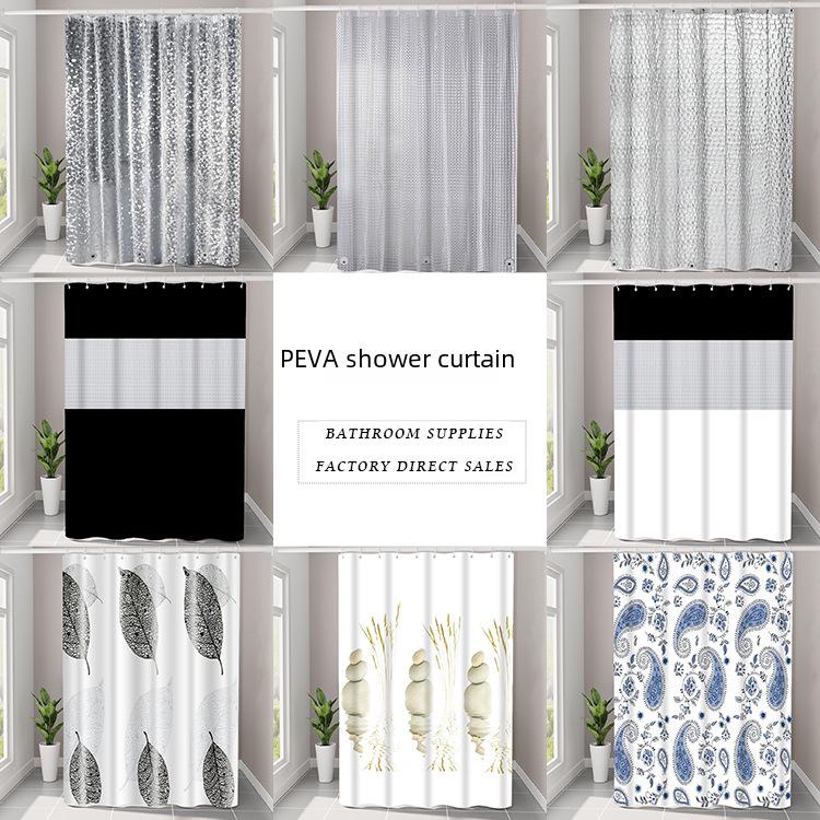 3D Printed PEVA Shower Curtain with Hooks – Thick, Waterproof, Mildew-Resistant Bathroom Partition