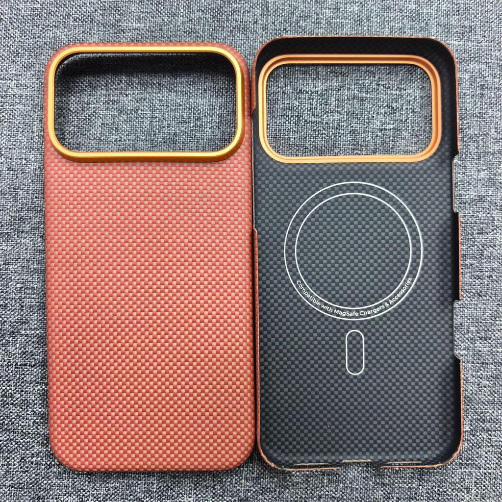 Applicable iPhone 17 Pro Max Carbon Fiber Kevlar Thin Protective Phone Case - Orange