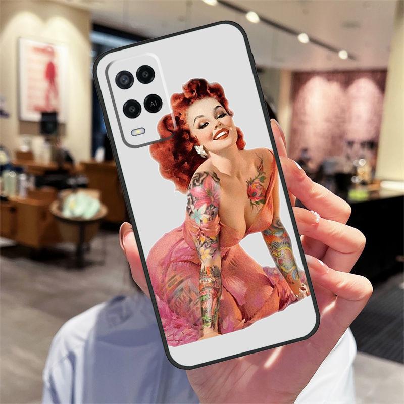 Sexy Sleeve Tattoo Girl Case For Oppo A94 A74 A54 A18 A38 A58 A78 A98 A40 A60 A80 A16 A76 A96 A15 A17 A77 A57S Cover
