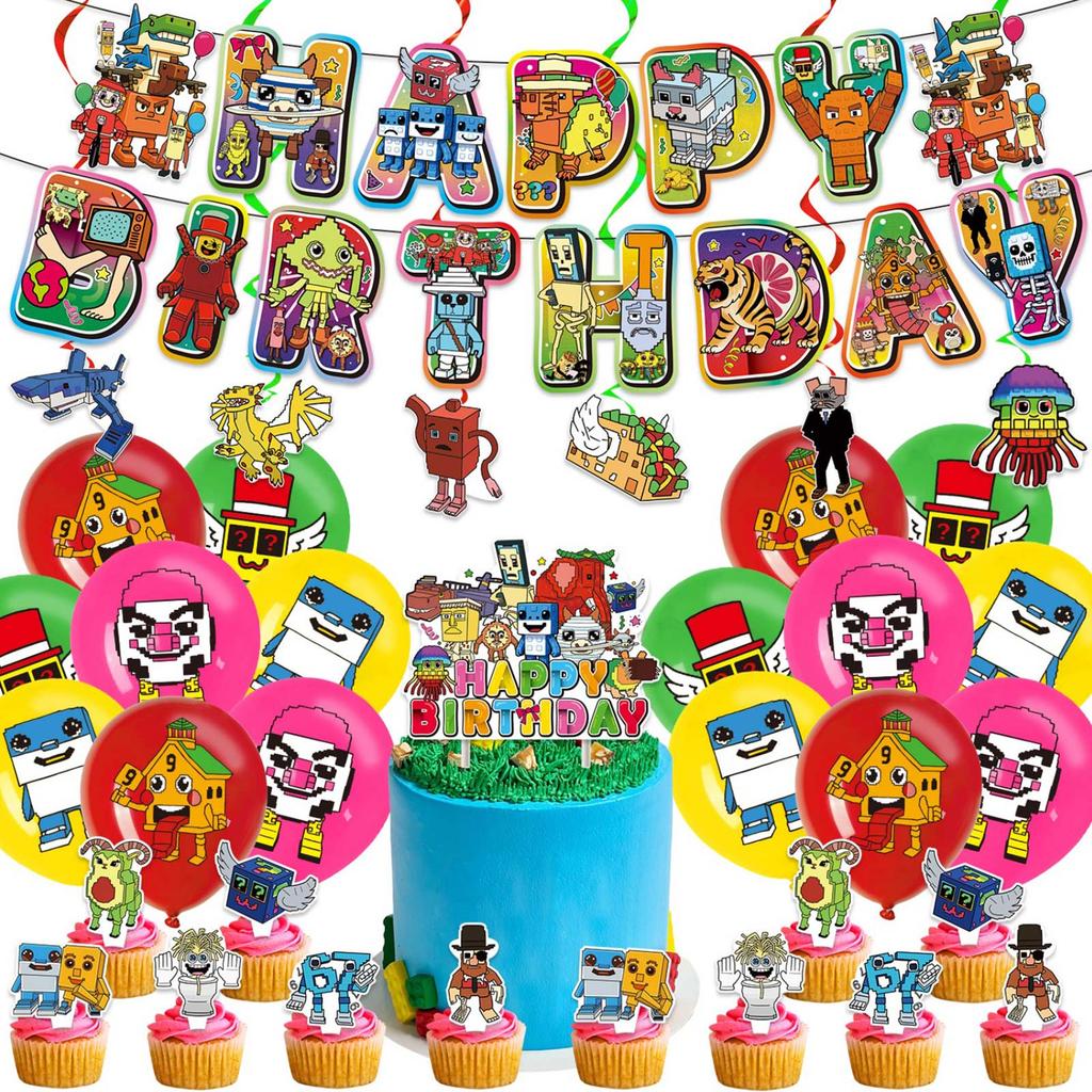 Birthday Theme Party Decoration Banner Pull Flag Cake Flag Balloon- Set