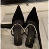 Fashion New Women's Black Rhinestones Heeled Mules Pump for Women Elegant Sparkly Sandals Slippers Women's Sexy High Heels Slingbacks