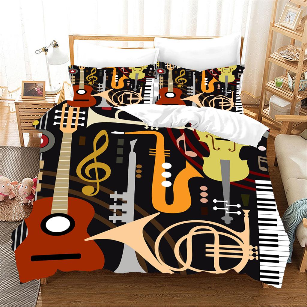 Fargerikt og flerfarget gitar høyoppløselig mønster sengetøy lin dundyne trekk 90g børstet stoff maskinvaskbart