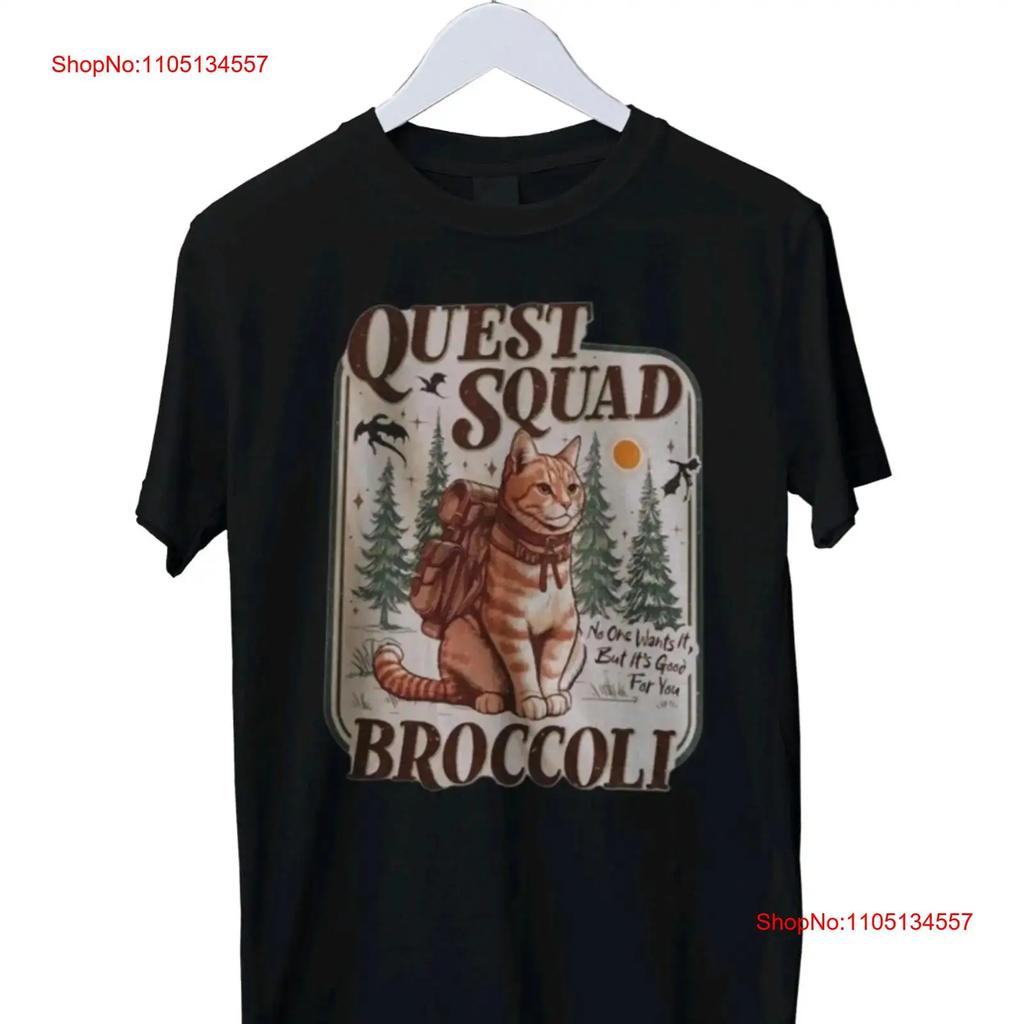 Quest SQuade Broccoli Cute Cat Print Unisexs T Shirt S M L XL vintage Washed fashion Stretched Soft Breathable
