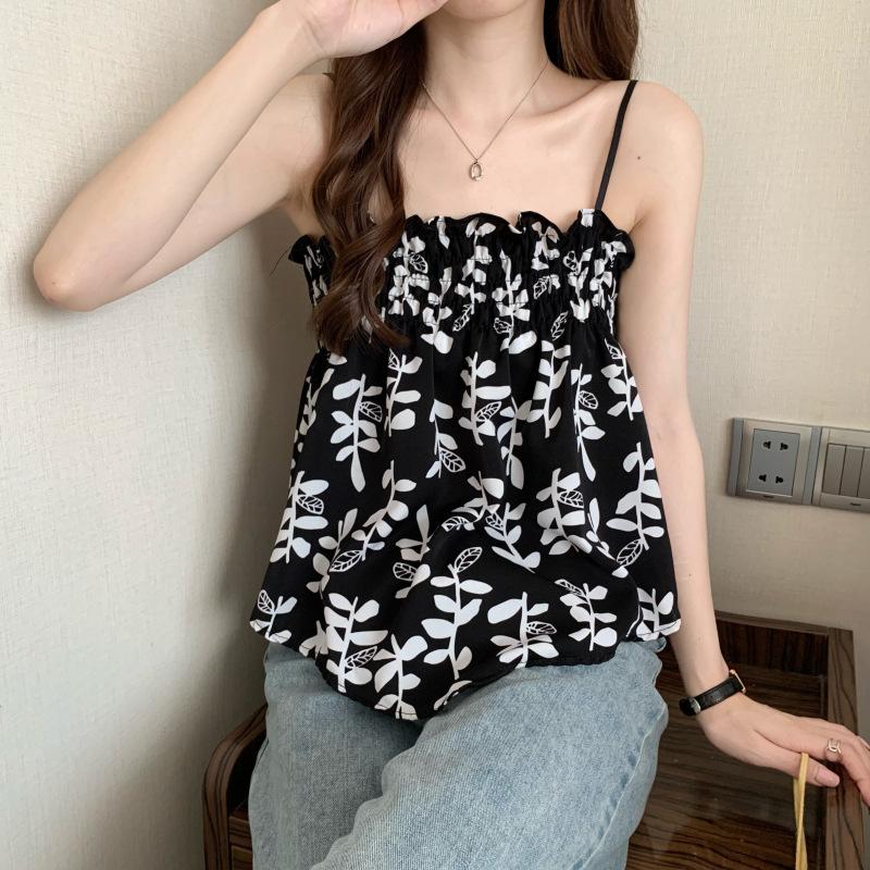 Summer New Floral French Small Suspenders Women's Irregular Outer Vest Chic Inner Tube Top Trendy