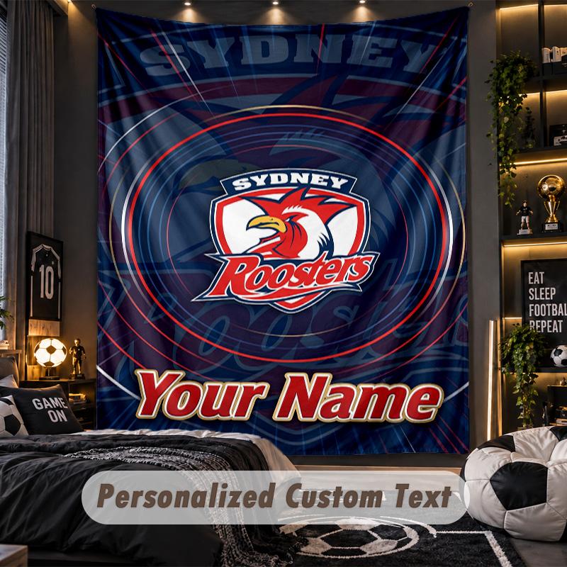 TapestrySydney Roosters Custom Name Text Personalized Wall Hanging Tapestry Home Wall Decor