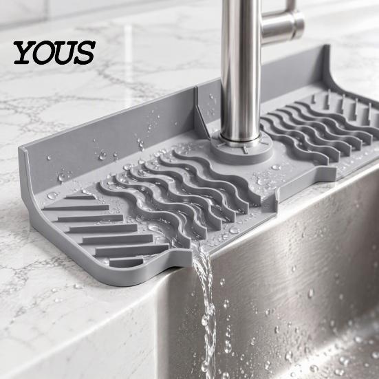 Silicone Countertop Protector Faucet Mat for Kitchen Sink, Foldable Sink Splash Guard with 7 Degree Counter Organizer Slope And Snap Lock, Water