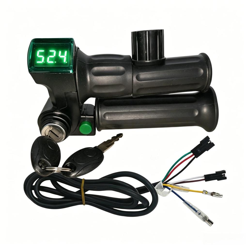 Green Screen Half-Handlebar Lock & Cruise Voltage Display Throttle Grip for Electric Scooter