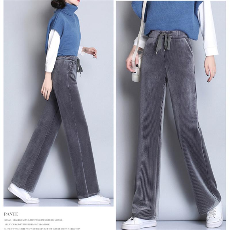 Raka vinterbyxor Nya manchesterbyxor Kvinnor Dragsko med hög midja Elastiskt koreanskt mode Lösa träningsbyxor Solid Varm Casual