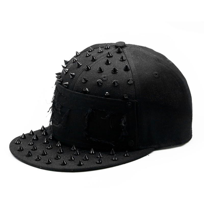 Unisex Punk Style Baseball Cap With Spiked Rivet Embroidery Patch Flat Brim Hip Hop Streetwear Hat
