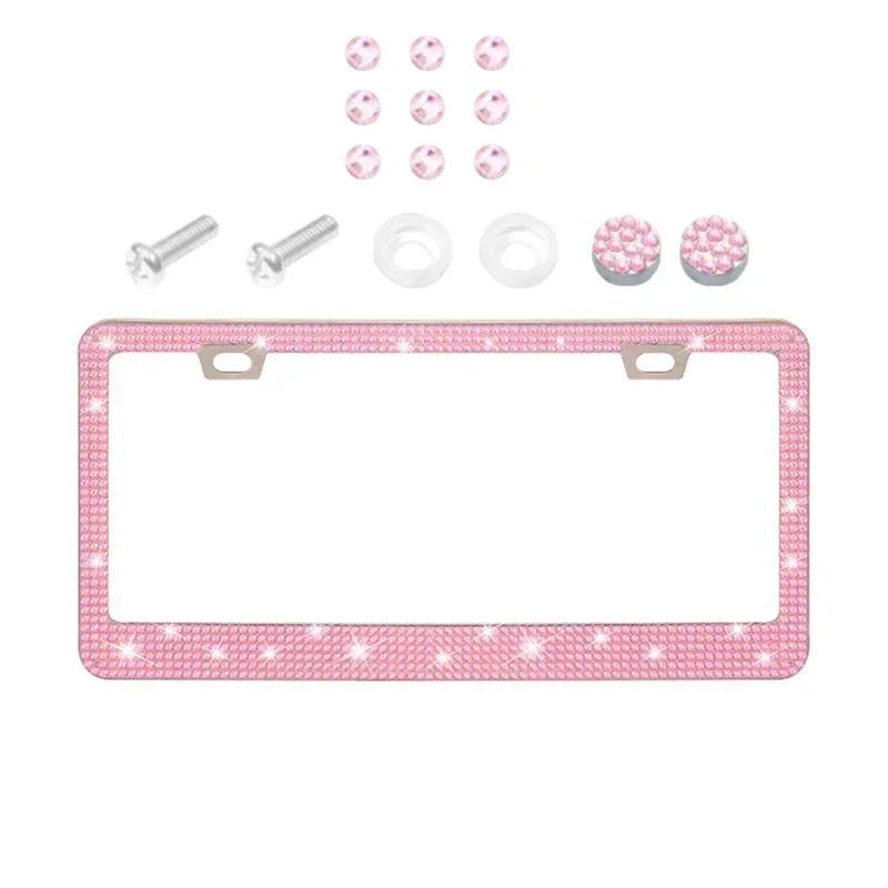 1/2pcs Bling Crystal License Plate Frame Luxury Car Frame Plate with Button Diamond Car License Plate Frame Cover for Women