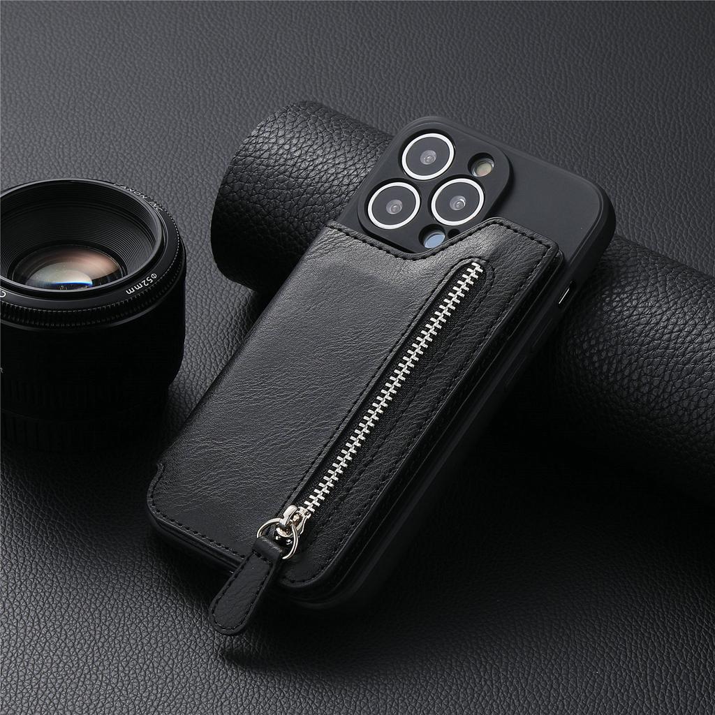 Zipper Wallet with Card Holder Phone Case for IPhone 13 12 Mini 15 14 11 Pro Max XS XR X 7 8 Plus Hard Shell Shockproof Cover