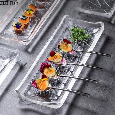 Transparente Glasplatte Japanische Izakaya Sashimi Sushi Platte Nachmittagstee Dessert Kuchenplatte Küche Rechteckiges Geschirr