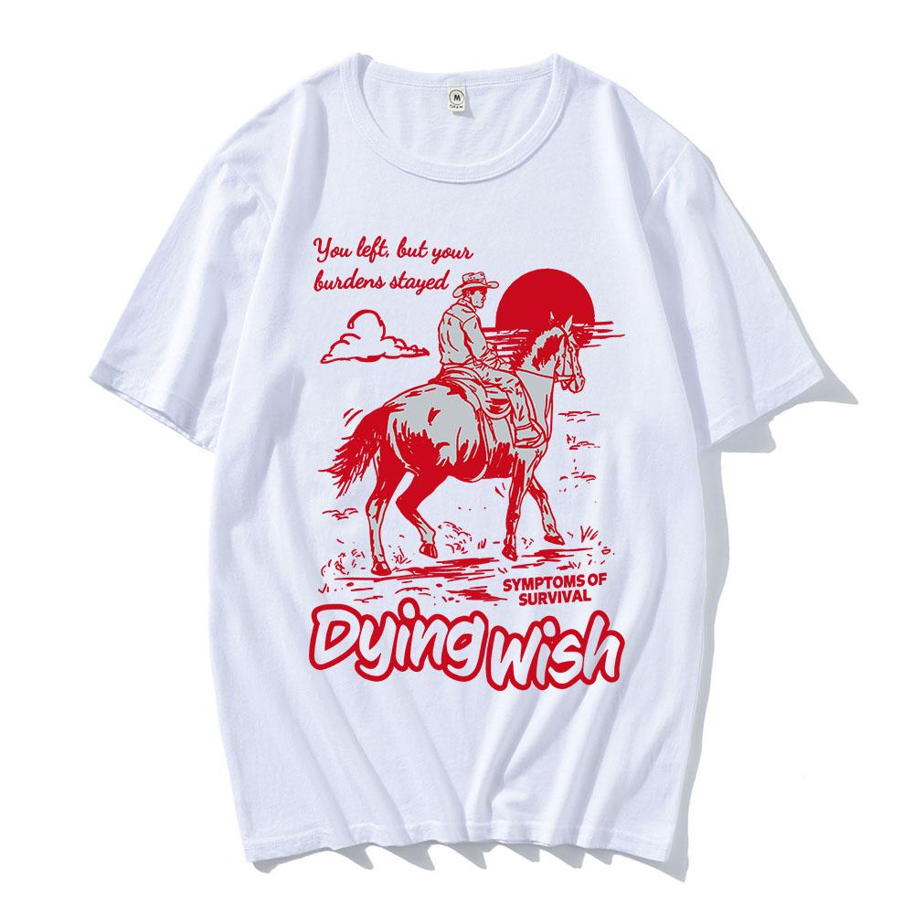 

Dying Wish Westem Tee Short Sleeve Cotton T-shirt Casual Hip Hop Unisex Streetwear Fashion Crew Neck Graphic Print Tshirts XS белый